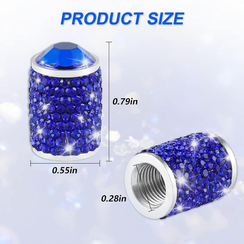 alpmosn Car Wheel Tire Valve Caps, 4 PCS Bling Tire Valve Caps, Crystal Tire Caps Shinny Rhinestone for Women, Universal Car Dustproof Tire Valve Caps for Cars, Trucks, SUV and Motorcycles (Blue) - Image 2